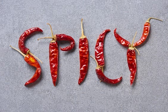 Chili peppers forming the word "Spicy"